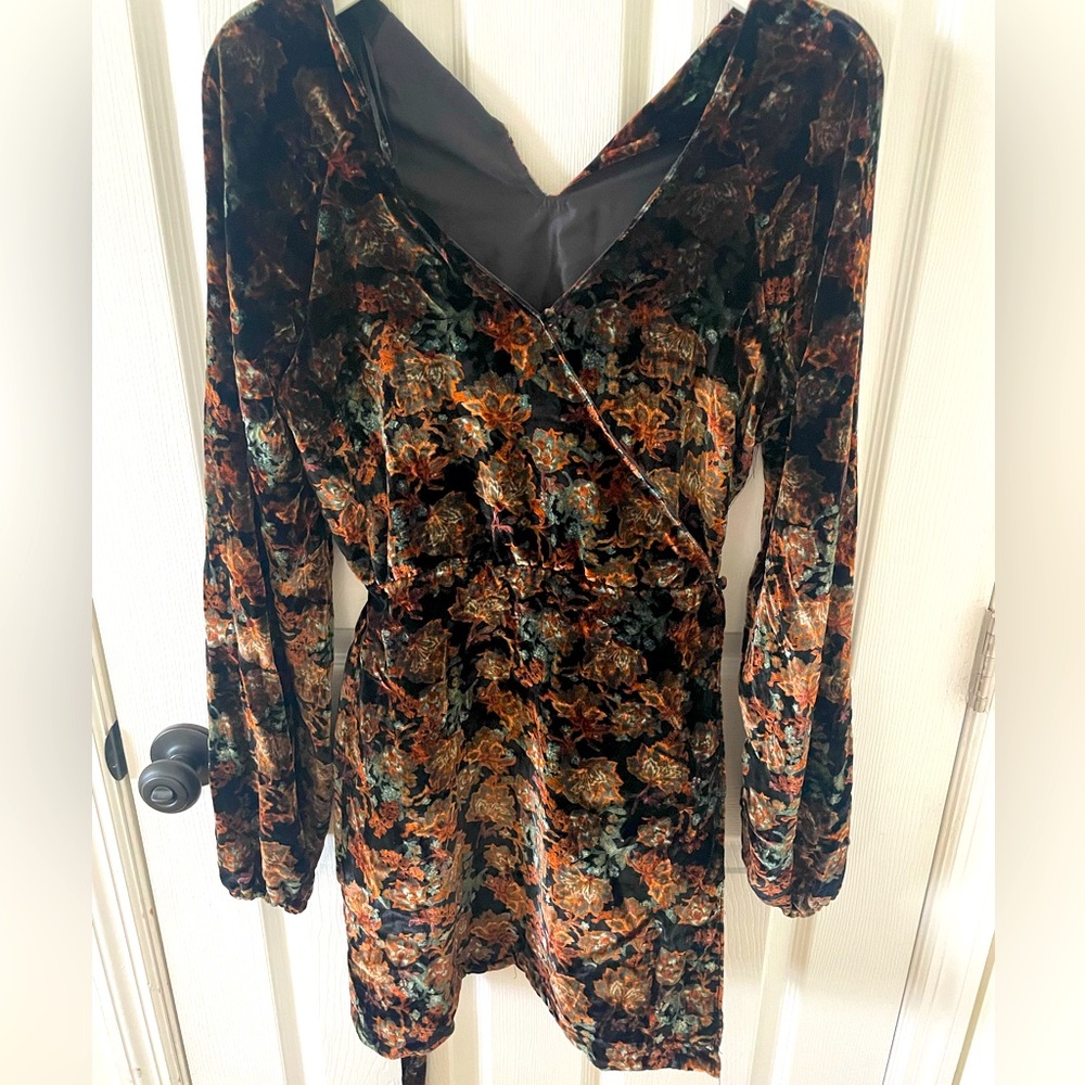 Multicolored velvet wrap dress